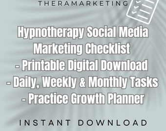 Lista de verificación de redes sociales para la práctica de hipnoterapia: Planificador de marketing (Descarga digital imprimible)