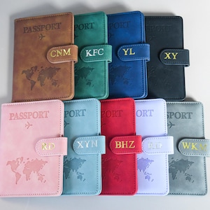 Personalized Leather Passport Holder and Luggage Tag Set--Magnetic Travel Gift Passport Holder /Wedding Gift for Couples/Travel Accessories