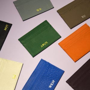 Genuine leather card holder, custom initials slim card wallet, credit cardholder, personalized small card leather wallet, gift for her xmas
