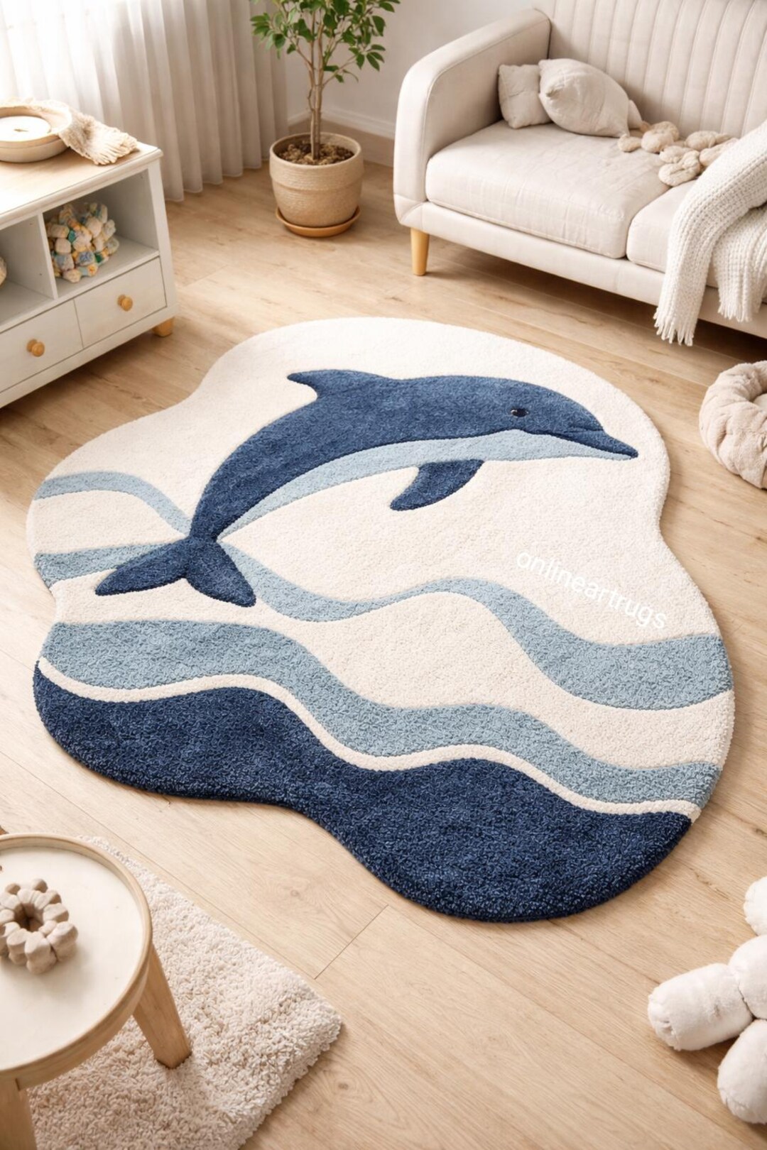 Dolphin Shaped Area Rug Handmade Ocean Theme Carpet for Kids Room ...