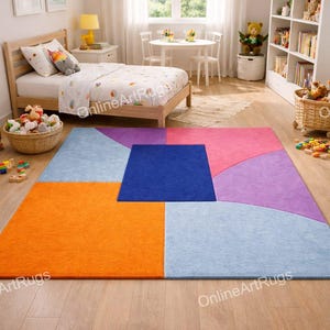 Alfombra abstracta de patchwork, moderna, geométrica, multicolor, para sala de estar, alfombra grande y suave, decoración contemporánea para el hogar.