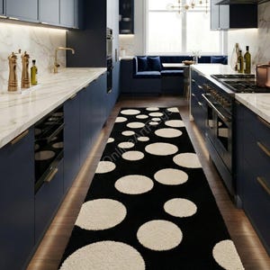 Black White Polka Dot Runner Rug, Modern Kitchen Hallway Carpet, Contemporary Circle Pattern Rug, Entryway Floor Decor