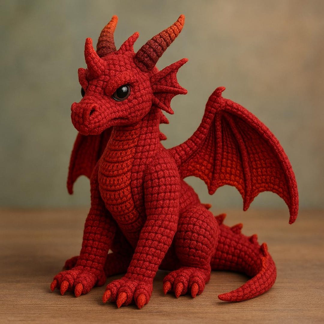 Lava Red Dragon Crochet Pattern PDF – Realistic Amigurumi Plush