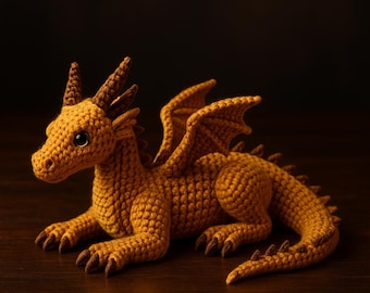 Golden Resting Dragon Crochet Pattern – Beginner Friendly Amigurumi – Realistic Plush Toy – PDF Tutorial – Instant Download