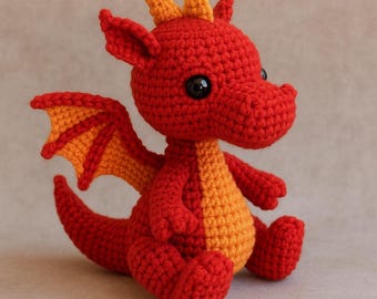 Red Flame Dragon Crochet Pattern PDF – Text-Only Amigurumi Tutorial – Beginner Friendly Fantasy Plush – No-Sew Stuffed Toy