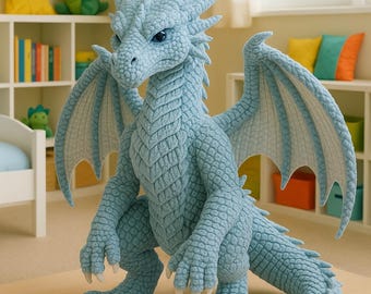 Ice Dragon Amigurumi Crochet Pattern PDF – Fierce Fantasy Plush – No-Sew Friendly – Beginner Mythical Beast DIY Toy