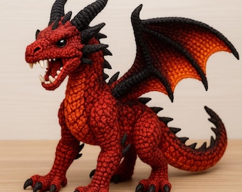 Fiery Lava Dragon Amigurumi Pattern – Crochet Standing Dragon PDF – Beginner Friendly Fire Dragon Plush DIY Toy