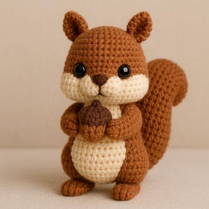 Standing Squirrel Amigurumi Pattern – Cute Crochet Walnut Holding Plush – Beginner Friendly PDF