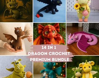 14 in 1 Dragon Amigurumi Crochet Pattern Bundle – Cute & Fantasy Plush Dragon PDF Patterns – DIY Mythical Creatures Collection