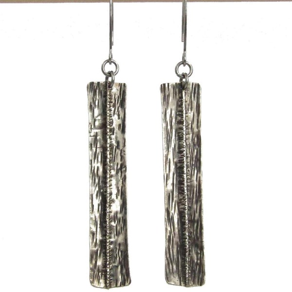 DaLisDesigns Fine Silver Fold Formed Long Rectangle Earrings with Hypoallergenic Stainless Steel Ear Wires