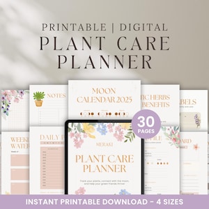 Planificador de cuidado de plantas, diario digital de plantas, rastreador de plantas de interior, registro de jardinería, PDF, tamaño carta, media carta, descarga instantánea
