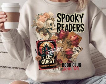Clube do Livro Spooky Readers PNG, Design de Colagem Vintage Original, Camiseta PNG, Nerd de Livros, BookTok, Livresco, Pilha de TBR, Download Digital PNG 0020
