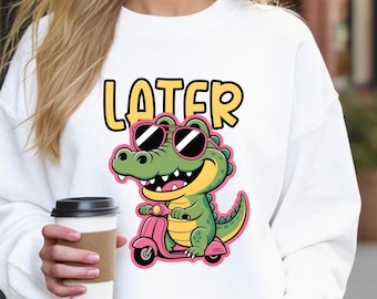 Later Gator PNG – Funny, Sarcastic Retro Alligator On A Scooter, Neon Pink, Green PNG T-Shirt Design, Southern Meme, Digital Download 004