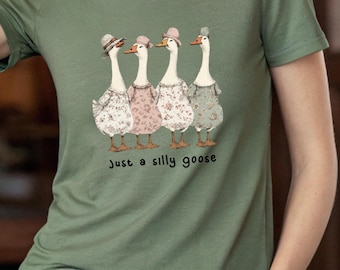 Just A Silly Goose Ladies, PNG T-Shirt Design, Funny Animals, Vintage Farmhouse Style, Cottagecore Aesthetic, PNG, Digital Download 0010