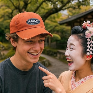 Gorra con frase en japonés &quot;OK&quot; para turistas, insignia ovalada azul marino, gorra vintage de moda.