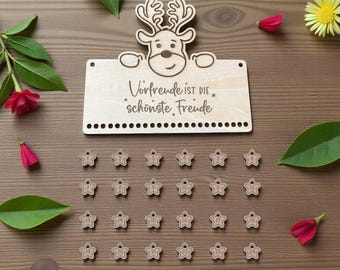 Advent calendar with reindeer made of plywood, 5 sayings to choose from or your own text, sustainable gift idea, Christmas decoration