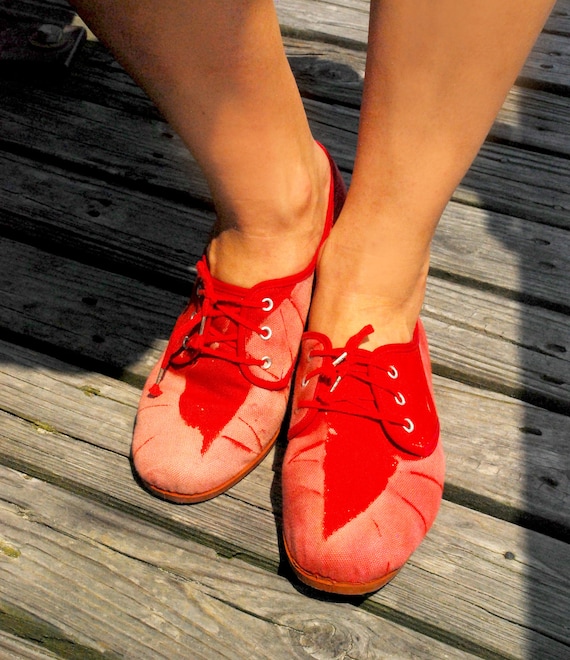 Items similar to Hand dyed RED canvas shoes/summer