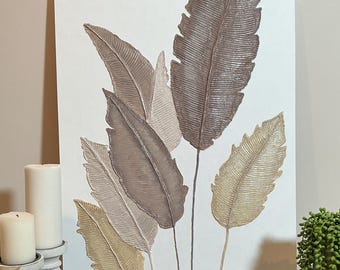 Textured Leaf Wall Art – 24x30&quot; Botanical Relief on Wood – Neutral Modern Nature Decor – Sculptural Statement Panel
