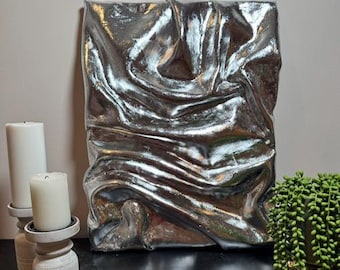 Silver Sculptural Wall Art – 20x25&quot; Abstract Textured Wall Panel – Metallic Modern Wall Decor – Luxury Contemporary Accent
