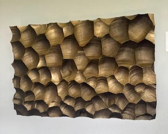 Black Golden Large 3D Textured Wall Art – 36x24&quot; Sculptural Relief Panel – Modern Polystyrene Wall Sculpture – Geometric Abstract Decor