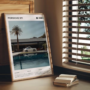 Car by the Pool, Vintage Porsche Print, German Car Wall Art, Magazine Car Poster, Old Classic Car Poster, Modern Fathers Day Car Decor Art