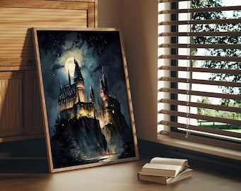 Poster Magic Castle Art Print Wizard School Painting Print Illustration For Book Nerd Wall Decor Dark Academia Witchy Gift Fantasy Fan Art