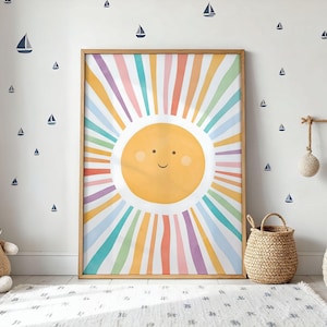 Sun Playroom Poster, Watercolor Sun Print, Watercolor Nursery Decor, Nursery Wall Art, Sun Wall Art, Girls Room Decor, Digital Download