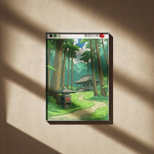 Japanese Shrine Wall Art – Anime Forest Path Print – Digital Zen Temple Poster – Ghibli Aesthetic Landscape – Printable Japanese Artwork