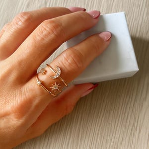 Bague céleste | Petit cadeau lune et étoiles réglable pour maman
