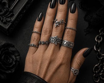 Anillo ajustable de plata / Estilo antiguo vintage apilado