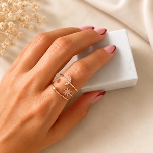 Celestial Ring | Adjustable Dainty Moon and Stars Gift for Mum