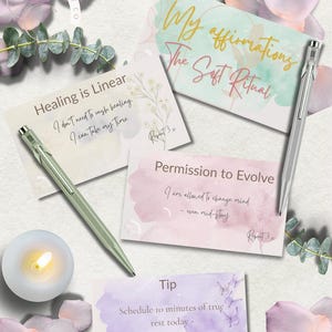 Affirmationskarten zum Selbstausdrucken – Selbstfürsorgetipps – 10 doppelseitige Achtsamkeitskarten + passender Umschlag – digitaler Download