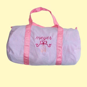 Personalized Dance Bag for Girls-  Embroidered Ballet Duffel | Kids Seersucker Overnight Bag