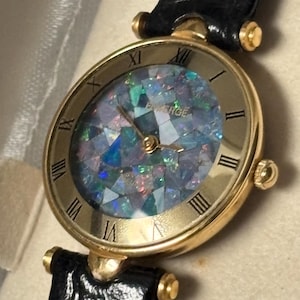 Vintage Gold Tone Mosaic Opal Dial Watch with Mother of Pearl Stretch Band Japan Mosaic Opal Dials - Etsy main image 2