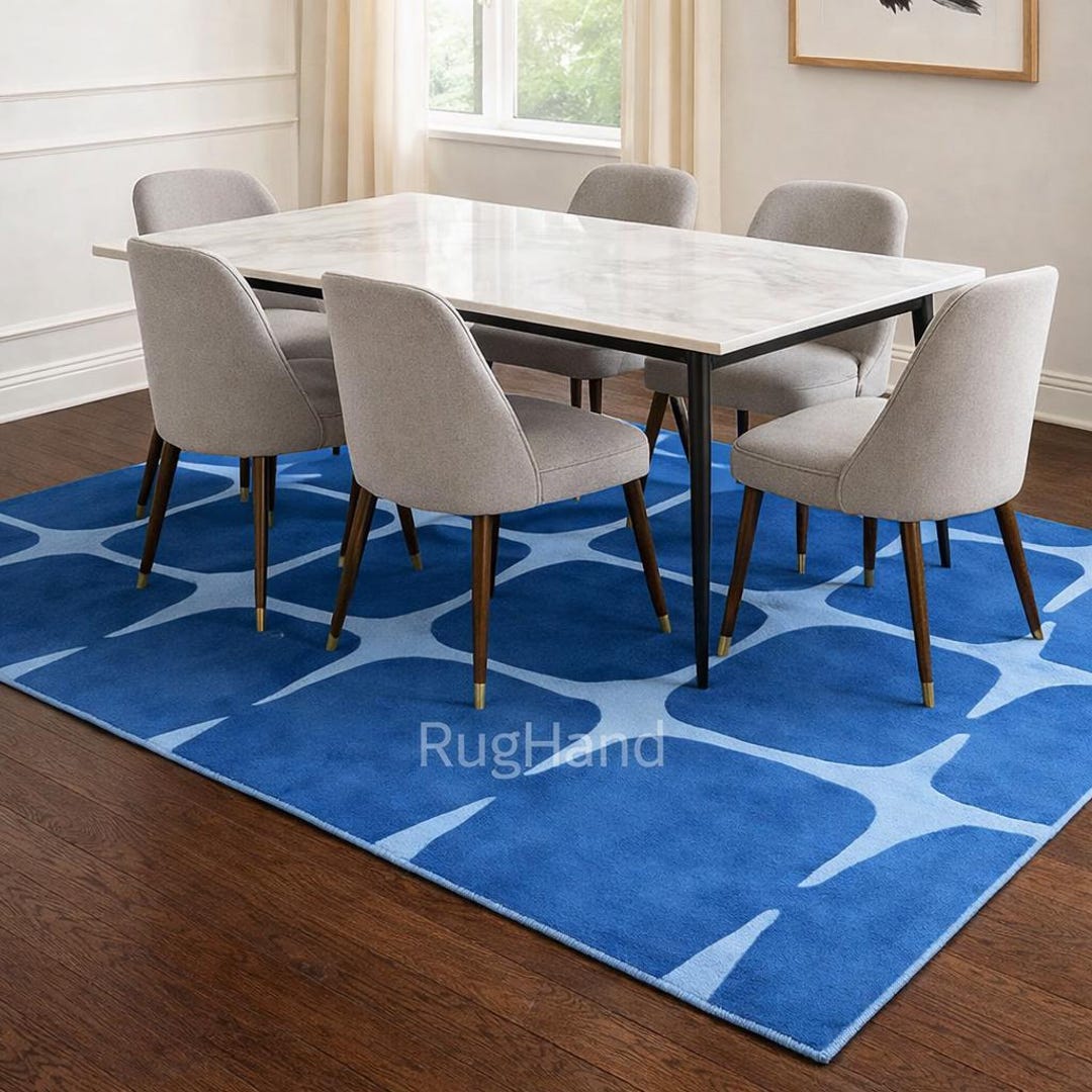 Blue Geometric Rug | Modern Tufted Area Carpet | Contemporary Living ...
