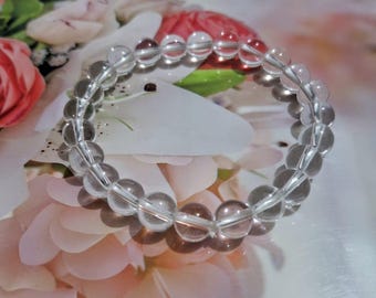 Clear Quartz Crystal Bracelet, 8mm -10mm Gemstone Beads, Minimalist Healing Chakra Jewelry