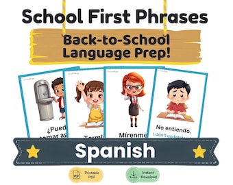 First Spanish Words Flashcards | Essential Spanish Phrases for Kids | Spanish Immersion | Preschool Kindergarten Elementary Homeschool PDF