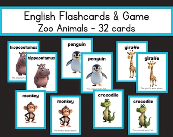 Zoo Animal Flashcards & Memory Game: ESL Vocabulary Learning (PDF)