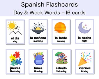 Bilingual Spanish-English "Days & Week" Flashcards and Classroom Posters- Spanish. English, or ESL Learning