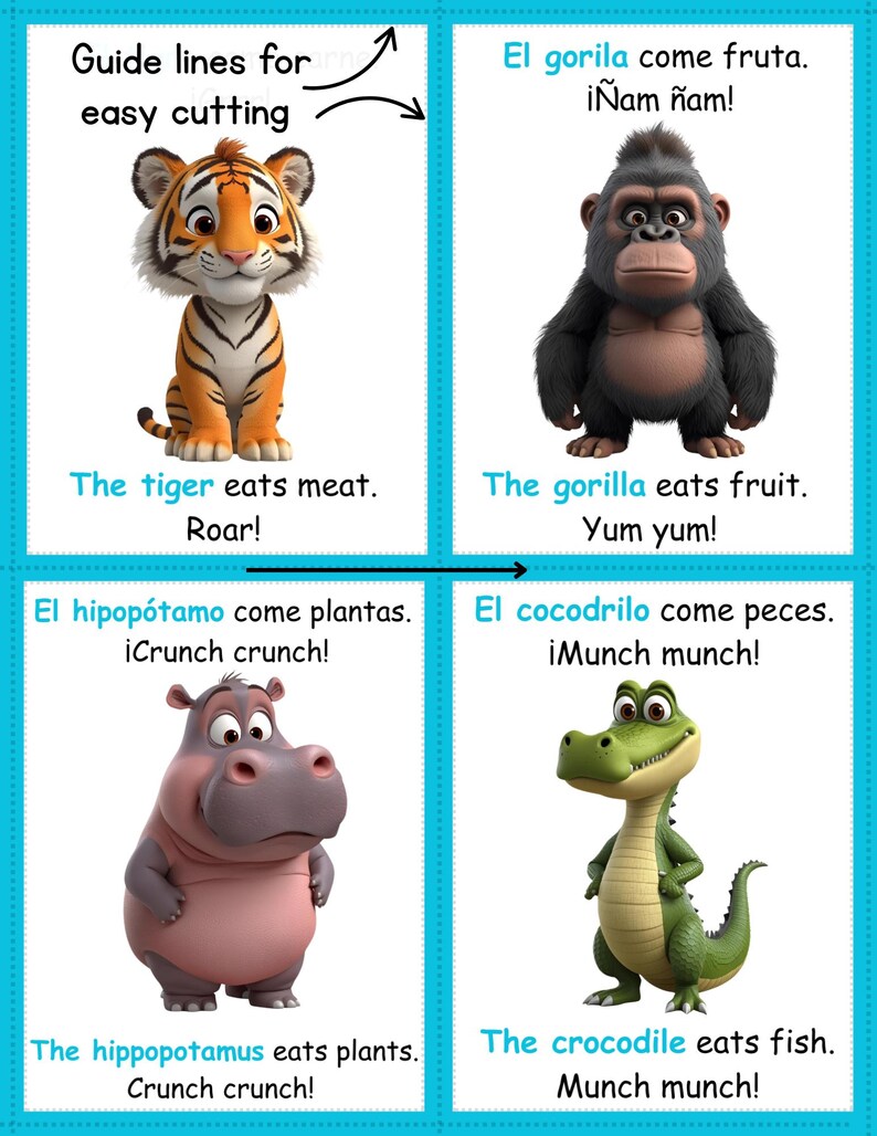 Spanish Zoo Animal Flashcards: Bilingual Learning Game (digital ...