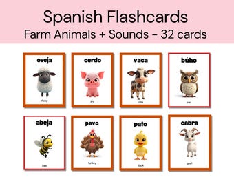Farm Animal Spanish Flashcards and Fun Memory Game: Bilingual Learning Game for Kids