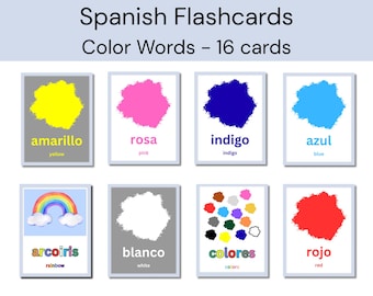 Flashcards em espanhol – Aprenda as cores para crianças – Materiais imprimíveis bilíngues para pré-escola e educação domiciliar | Download digital