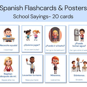Bilingual Spanish English Flashcards: Student & Teacher Phrases (Digital Download)
