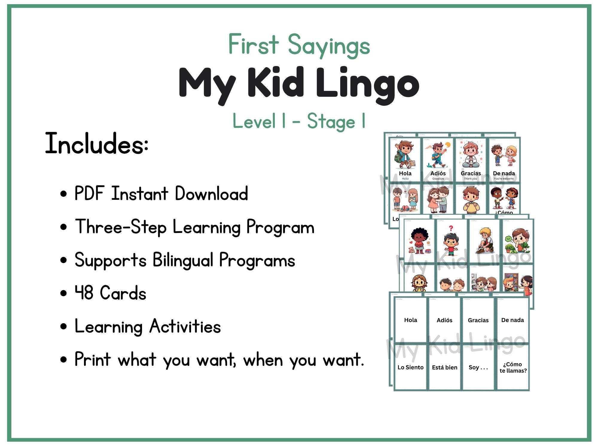 First Spanish Words Flashcards | Essential Spanish Phrases for Kids ...