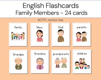 Tarjetas didácticas y carteles para miembros de la familia en inglés para aulas de ESL y ELL y educación en el hogar imprimibles