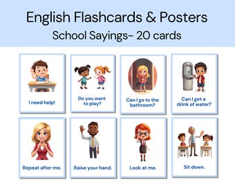 Tarjetas didácticas de frases básicas en inglés ESL para estudiantes bilingües principiantes