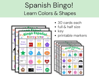 Spanish Colors & Shapes Bingo Game: Fun Beginner Printable