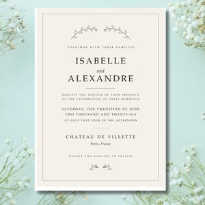 Elegant Wedding Invitation Template Suite, Editable Canva Invitation Set with QR Code RSVP, Minimalist Botanical Printable Wedding Invite