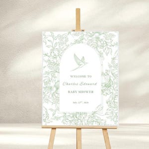 Baby Shower Welcome Sign, Editable Toile Floral Canva Template, 16x20 Gender Neutral