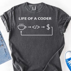 Life of a Coder Shirt, Programmer Humor T-Shirt, Coffee Code Money Tee, Software Developer Shirt, Coding Funny Gift, Engineer Humor T-Shirt